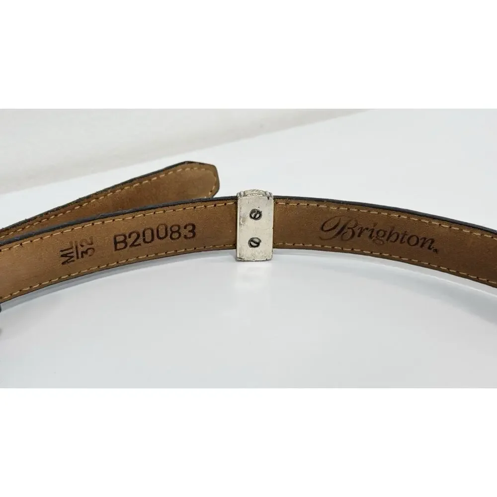 Brighton Black Croc Embossed Leather Belt Silver Buckle B20083 Size M L 32 - Picture 2 of 4